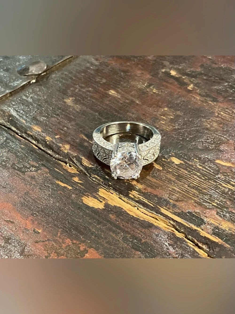 Sterling Silver Sparkle Cushion-Cut Solitaire Ring with Exquisite Pavé Band